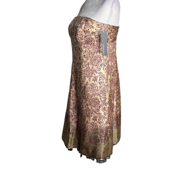 Ideology Strapless Silk Midi Dress Size 8 Gold Pink Lace Trim Zipper Lined - Picture 5 of 8